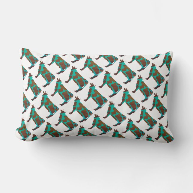Cow Brown and Teal Silhouette Lumbar Pillow (Front)