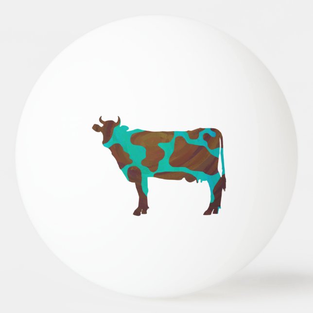 Cow Brown and Teal Silhouette Ping-Pong Ball (Back)