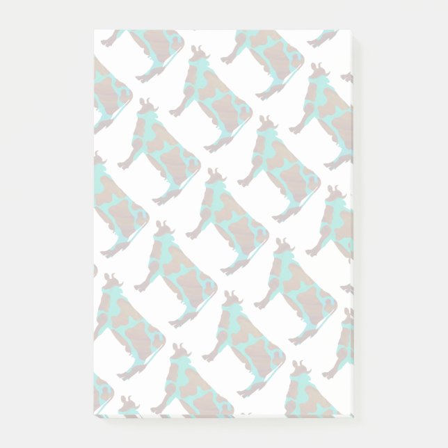Cow Brown and Teal Silhouette Post-it Notes (Front)