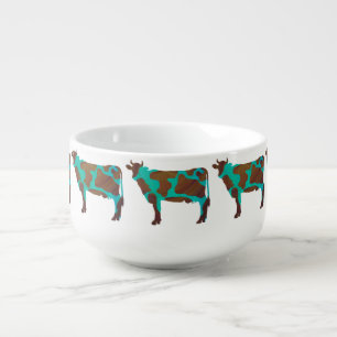 Cow Brown and Teal Silhouette Soup Mug