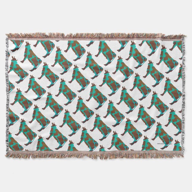 Cow Brown and Teal Silhouette Throw Blanket (Front)
