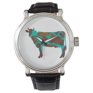 Cow Brown and Teal Silhouette Watch