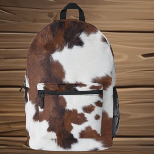 Cow Brown and White Cowhide Textures Printed Backpack (Embrace your love for cows with the Cow Brown and White Cowhide Textures Backpack by Love Cows. )