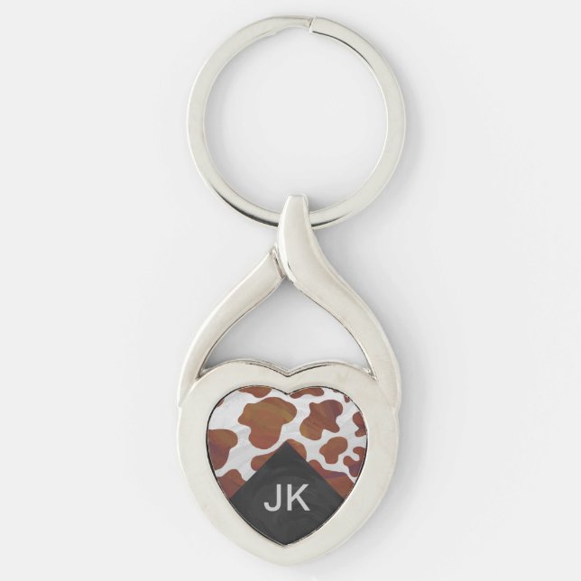 Cow Brown and White Monogram Keychain (Front)