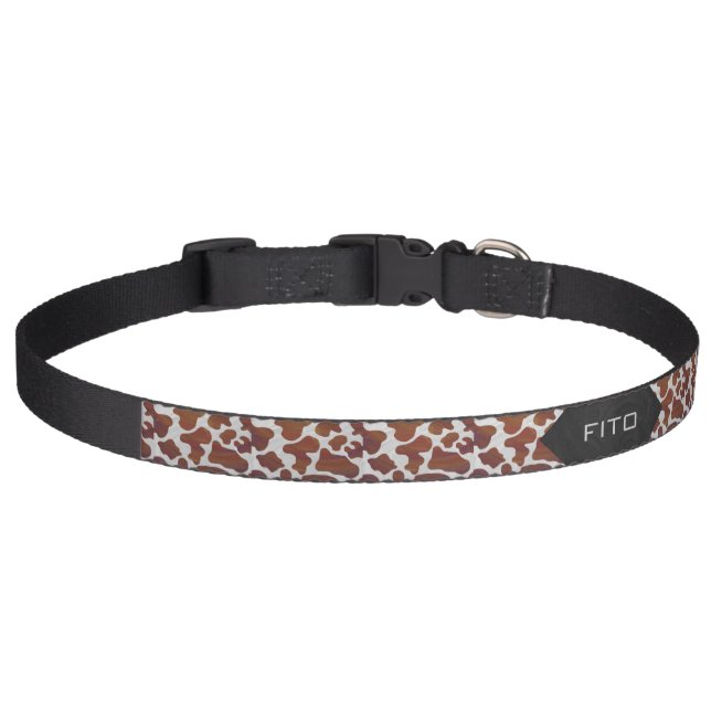 Cow Brown and White Monogram Pet Collar (Front)