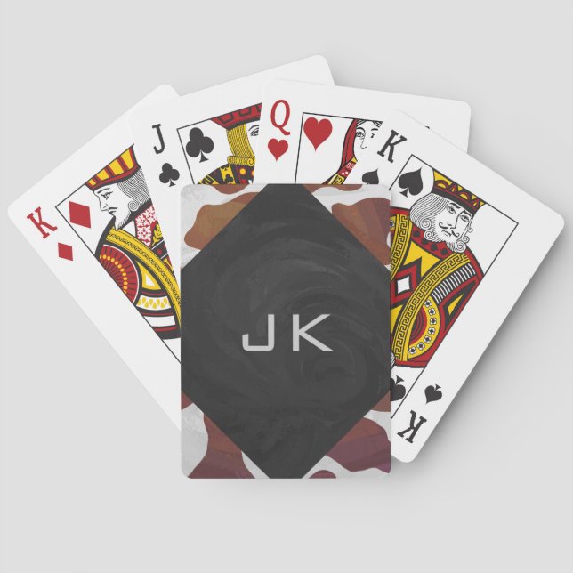 Cow Brown and White Monogram Poker Cards (Back)