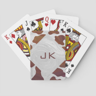 Cow Brown and White Monogram Poker Cards