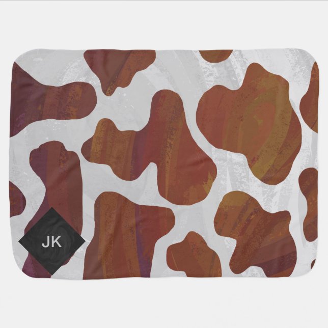 Cow Brown and White Monogram Stroller Blanket (Horizontal)