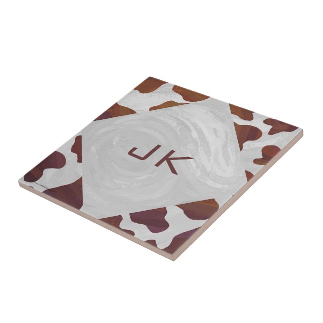 Cow Brown and White Monogram Tile (Side)