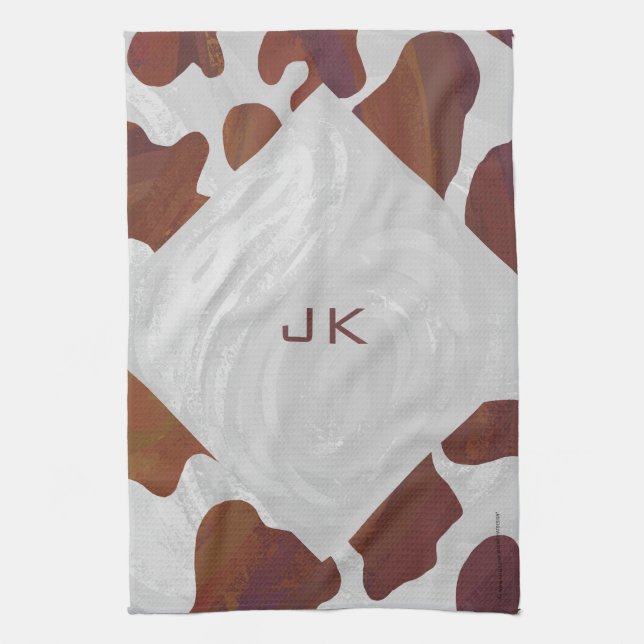 Cow Brown and White Monogram Towel (Vertical)