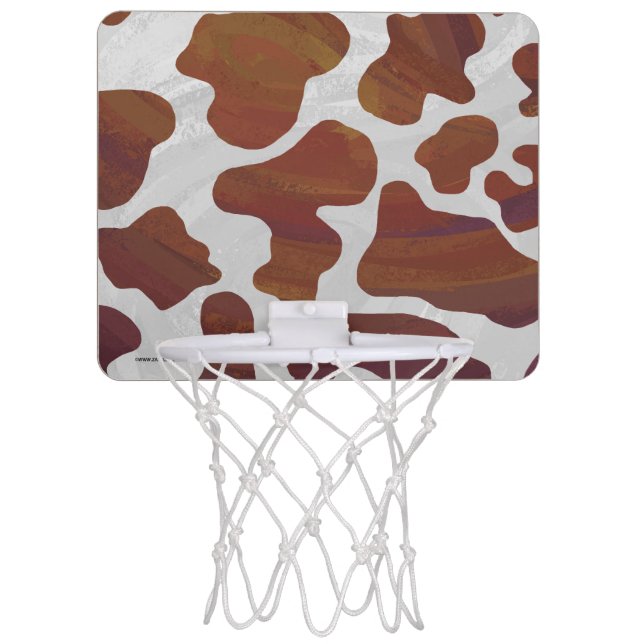 Cow Brown and White Print Mini Basketball Hoop (Front)