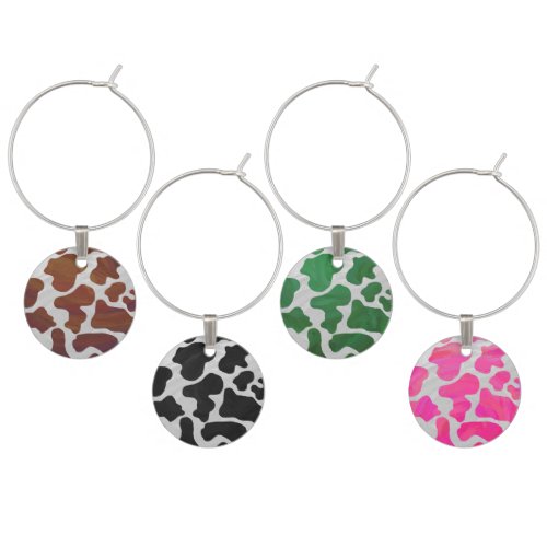 Cow Brown and White Print Wine Glass Charm