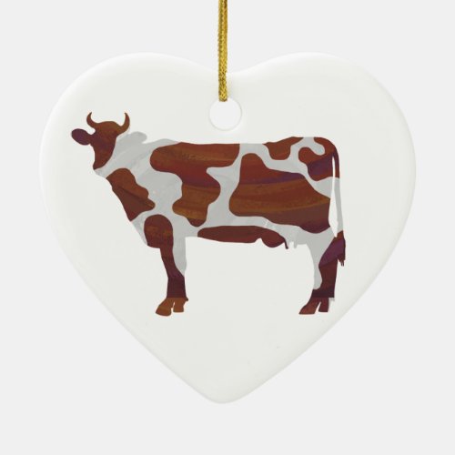 Cow Brown and White Silhouette Ceramic Ornament