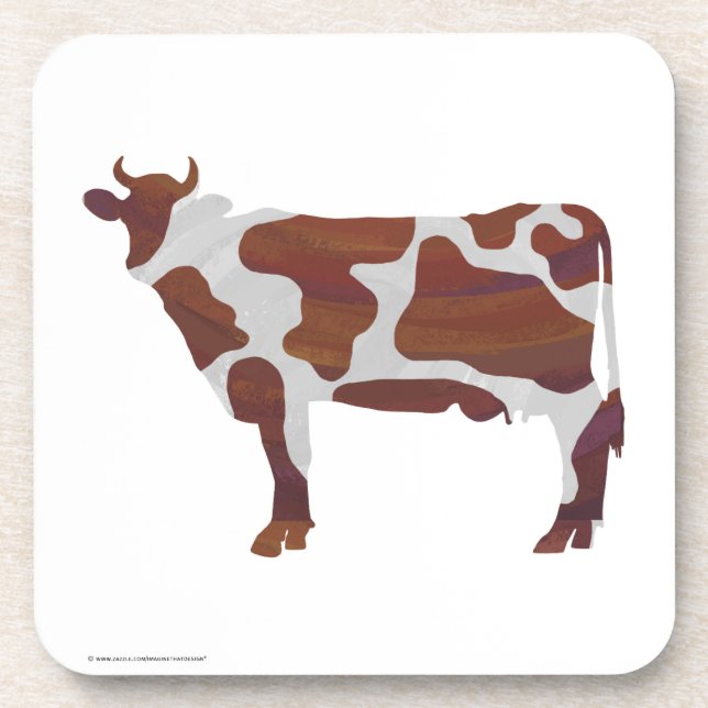 Cow Brown and White Silhouette Coaster (Front)