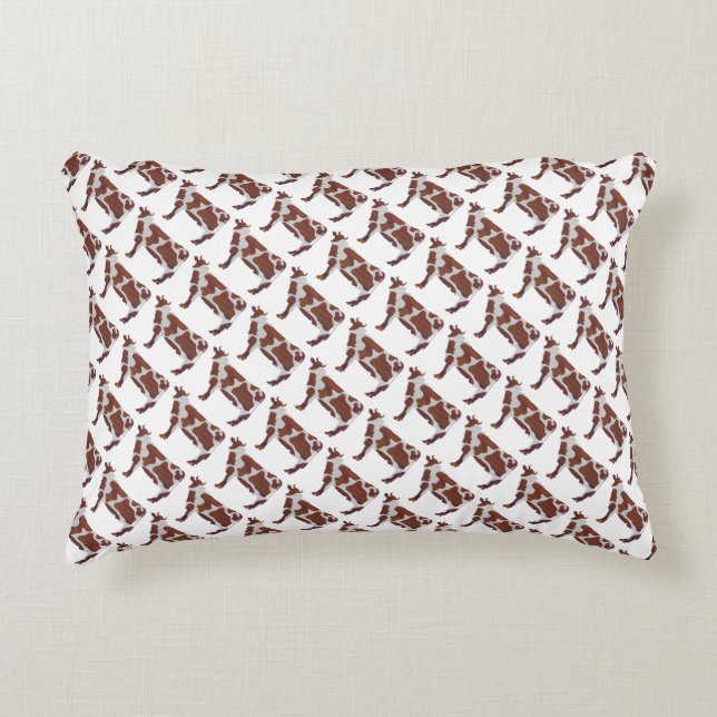 Cow Brown and White Silhouette Decorative Pillow (Front)