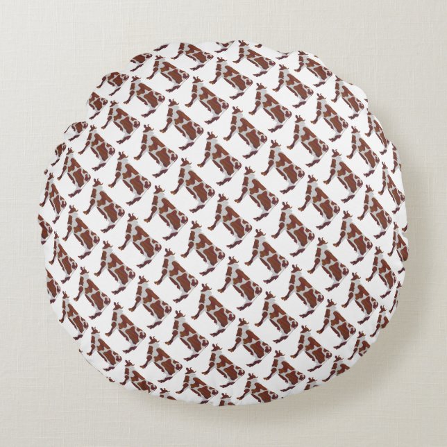 Cow Brown and White Silhouette Round Pillow (Front)