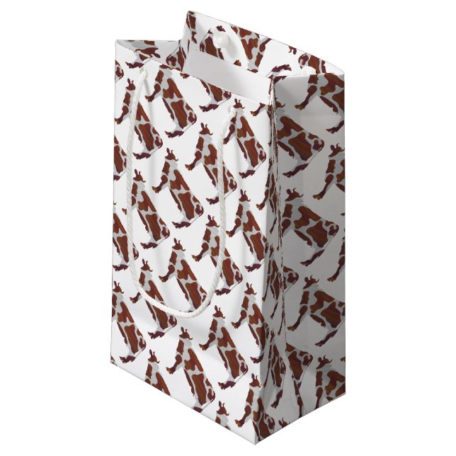 Cow Brown and White Silhouette Small Gift Bag (Front Angled)