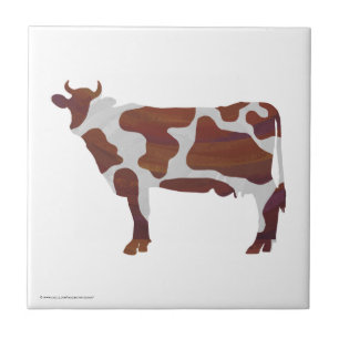 Cow Brown and White Silhouette Tile