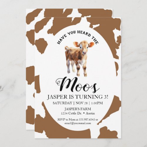 Cow Brown Print Birthday Have You Heard The Moos Invitation