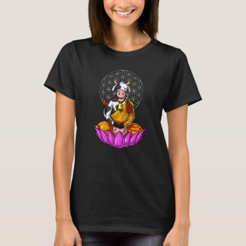 Cow Buddha Zen Yoga Meditation Hindu Flower Of Lif T-Shirt