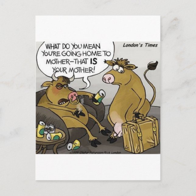 Cow Bull Divorce Funny Cartoon Gifts & Tees Postcard (Front)