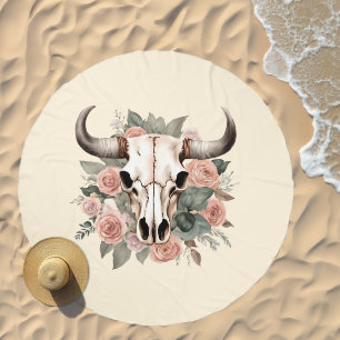 Cow Bull Floral Skull Ranch Cool County Western  Beach Towel
