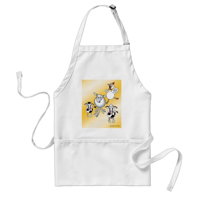 Cow, Bull, Sheep and Chicken BBQ Apron. Adult Apron (Front)