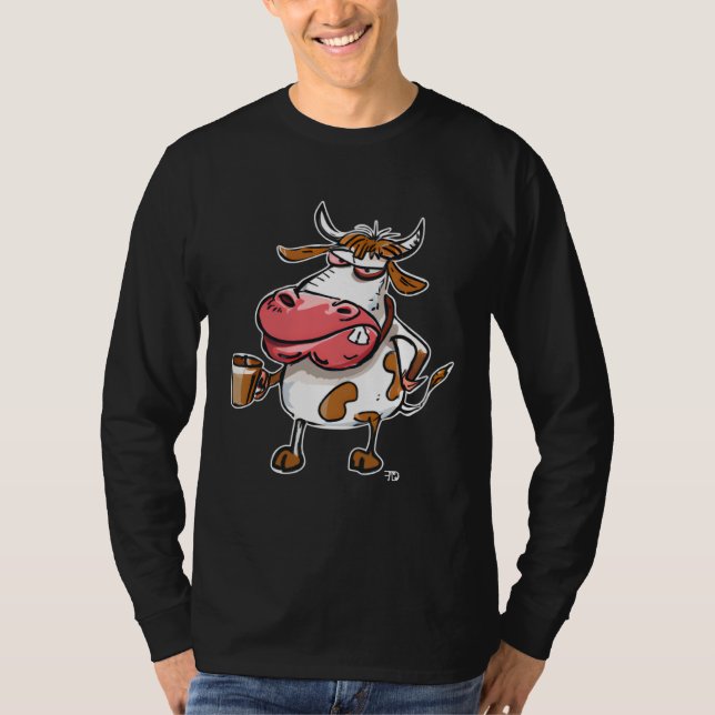 Cow Bull With Coffee Cup T-Shirt (Front)