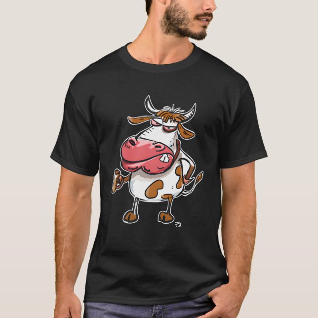 Cow Bull With Coffee Cup T-Shirt (Front)