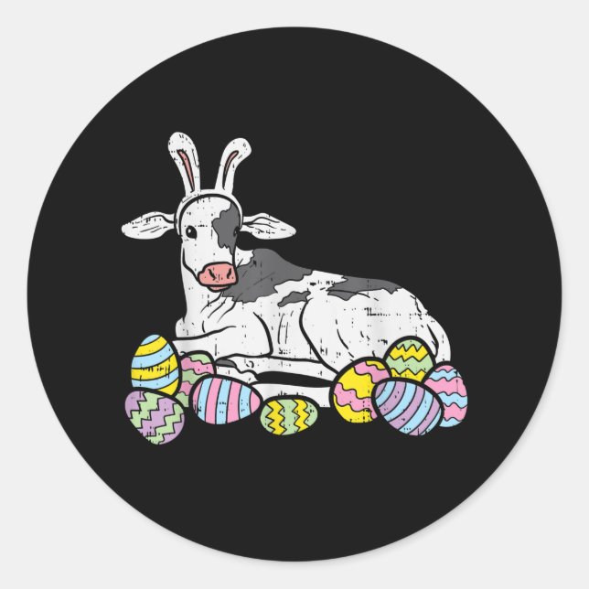 Cow Bunny Ears Eggs Funny Farming Easter 2020 Classic Round Sticker (Front)