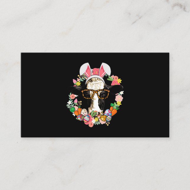 Cow Bunny Ears Happy Easter Farming Farmer Business Card (Front)