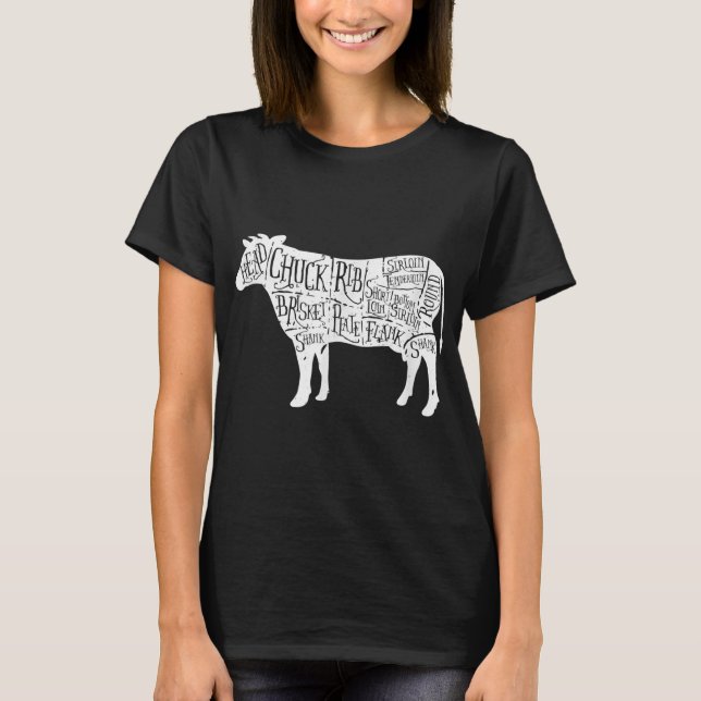 Cow Butchers Beef Cuts Diagram T-Shirt (Front)