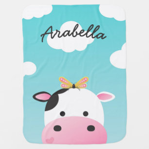 Cow & Butterfly BFFs Custom Name Swaddle Blanket