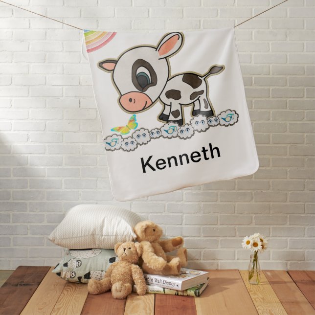 Cow Butterfly Sun Rainbow Clouds Baby Blanket (In Situ)