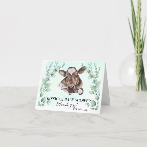 Cow Calf Baby Shower Eucalyptus  Thank You Card