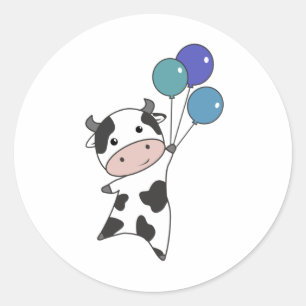 Cow Calf Flies Balloons Cute Animals Classic Round Sticker
