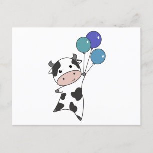 Cow Calf Flies Balloons Cute Animals Postcard