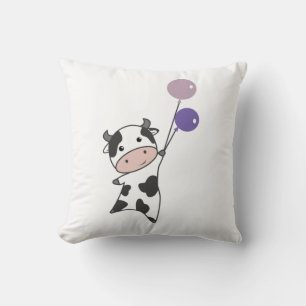 Cow Calf Flies Balloons Upwards Cute Animals T-Shi Throw Pillow