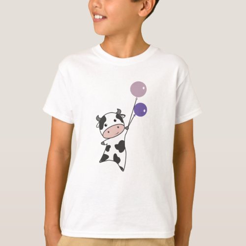 Cow Calf Flies Balloons Upwards Cute Animals T_Shirt