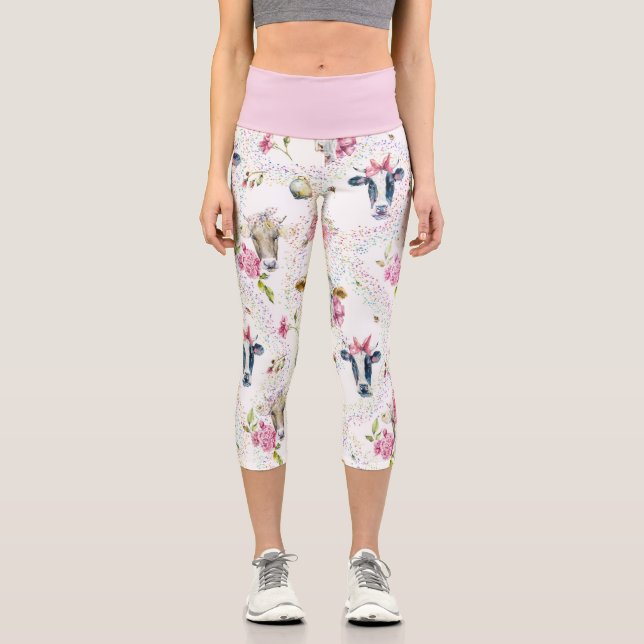 Cow Capris in Mixed Colors Pink Waist (Front)