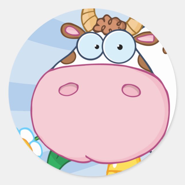 Cow Cartoon Character Classic Round Sticker (Front)