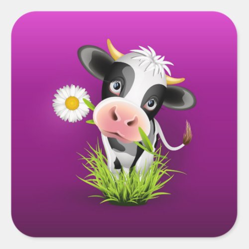cow cartoon cute animal sweet little charact square sticker