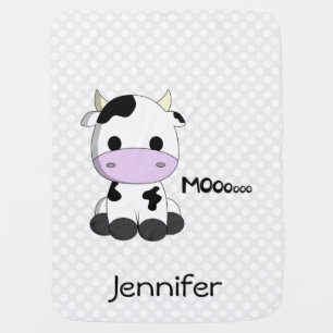 Cow cartoon on polka dots - name baby blanket