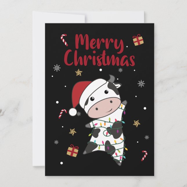 Cow Cheerful Christmas Winter Animals Cows Adult C Holiday Card (Front)