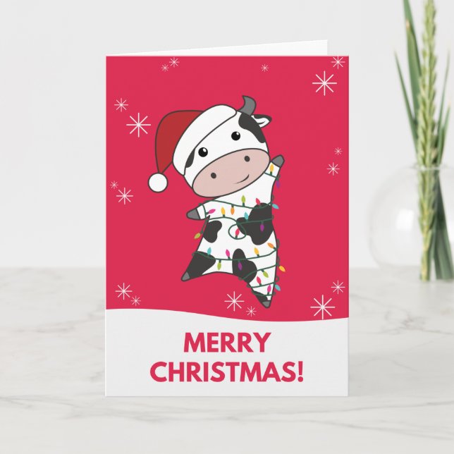 Cow Cheerful Christmas Winter Animals Cows Card (Front)