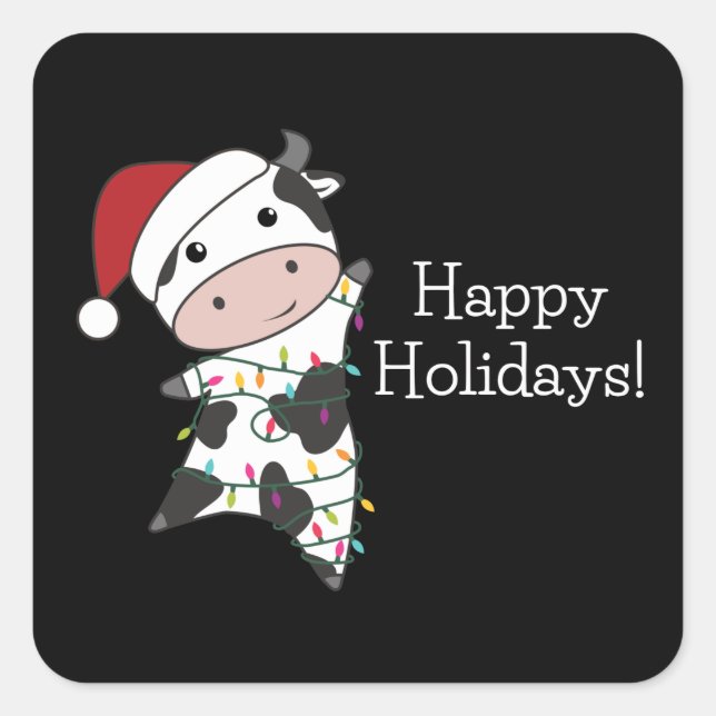 Cow Cheerful Christmas Winter Animals Cows Square Sticker (Front)
