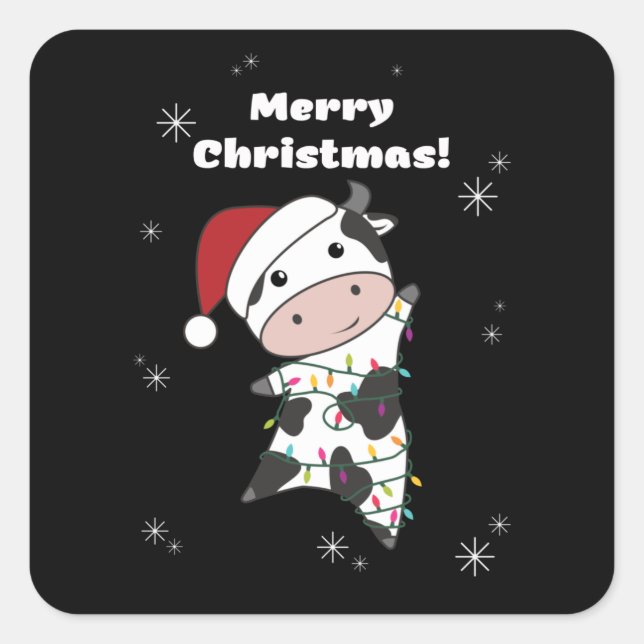 Cow Cheerful Christmas Winter Animals Cows Square Sticker (Front)
