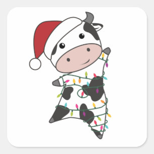 Cow Cheerful Christmas Winter Animals Cows Square Sticker