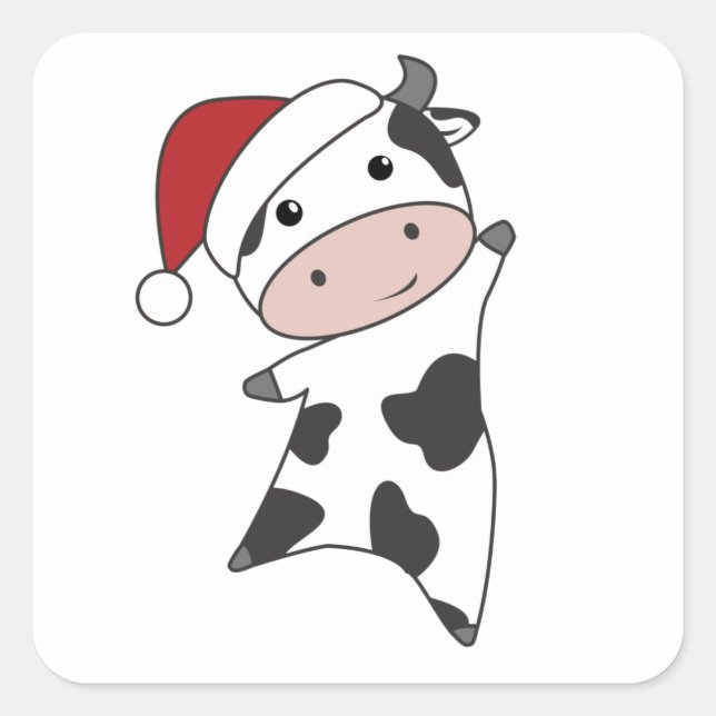 Cow Cheerful Christmas Winter Animals Cows Square Sticker (Front)