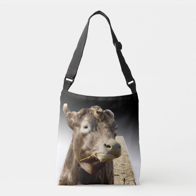 Cow Chewing Hay, Crossbody Bag (Front)